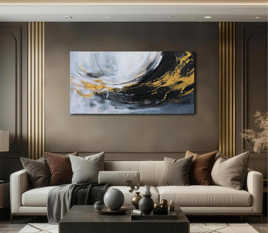Abstract Canvas Wall Art 40X20 Inches Large Black White