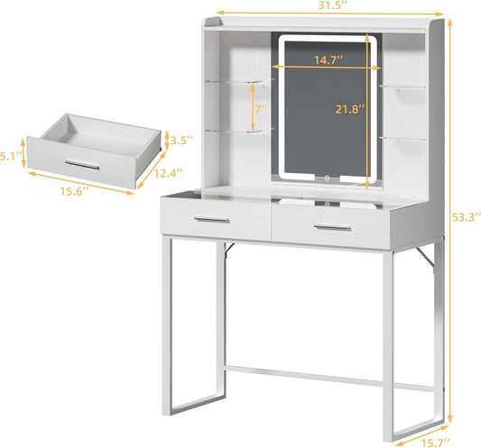 ThirtyOneInch White Vanity Desk With RgbLed Lights