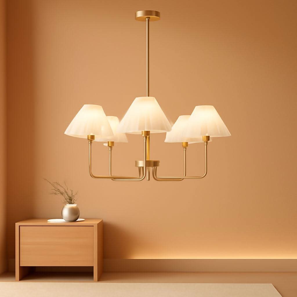 Golden Five Light Chandelier With Adjustable Height
