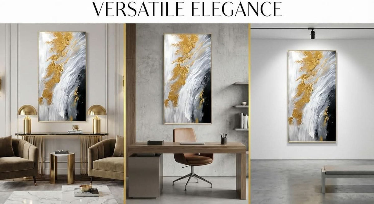 Original Abstract Wall Art 24x48 Inches Black White