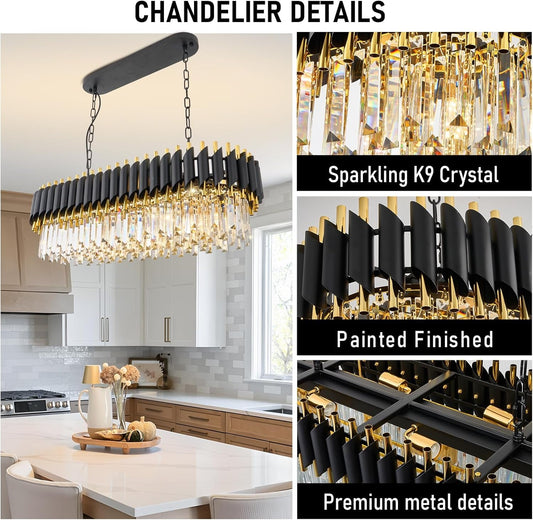 Elegant Black Gold Crystal Chandelier Thirty Three Inch