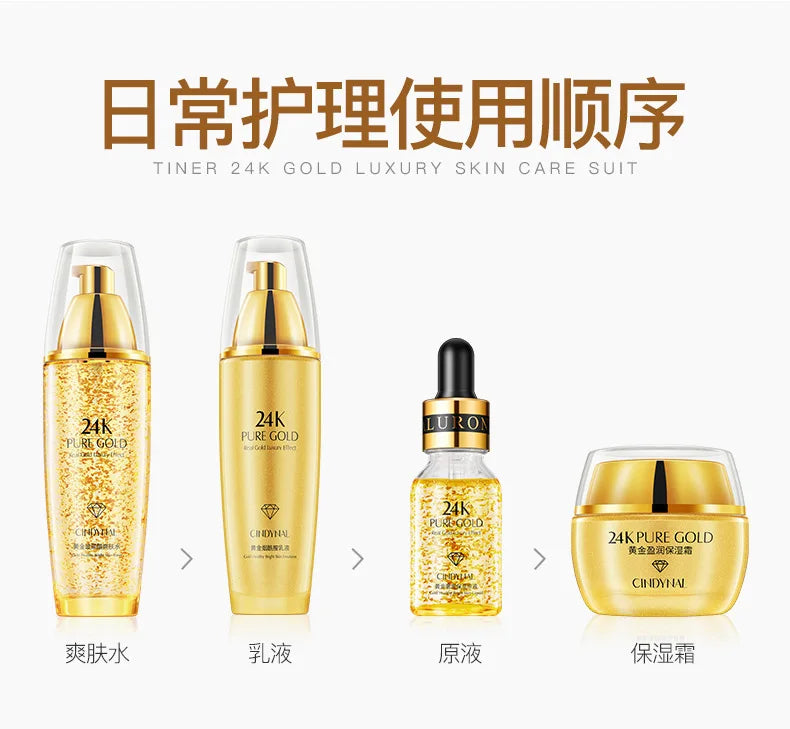 24K Gold Skin Care Sets Moisturizes Shrinks Pore Oil Control 24K Gold Toner Face Cream Emulsion Facial Essence Sets. 2026 KIT FACIAL DORADO. PROTECTORES FACIALES. CREA EN TU ROSTRO UN ASPECTO LIMPIO Y REJUVENECIDO