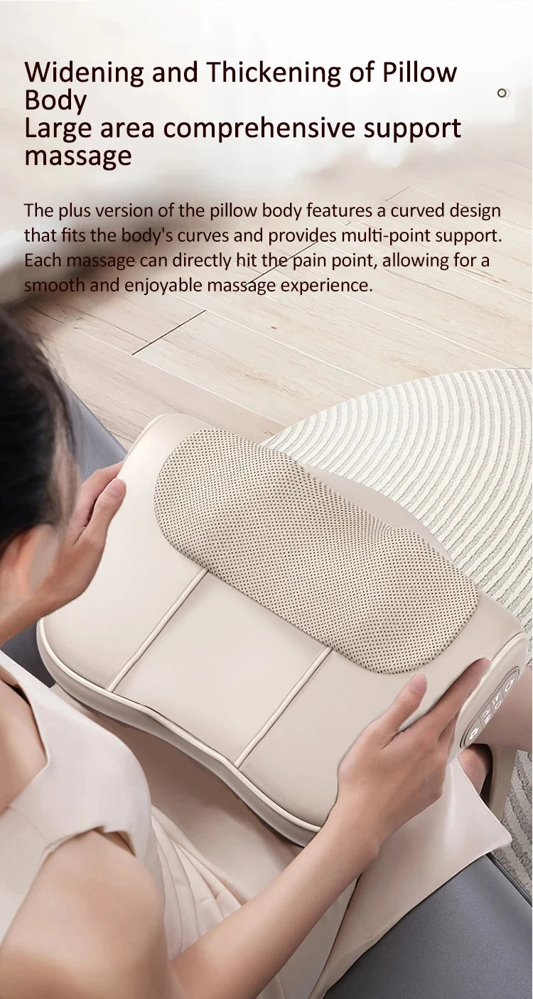 Almohada Masajeadora para Cuello, Cintura, Espalda y Hombros — Masaje con Dedo, Multifunción con Compresión Caliente para Relajar la Cintura
