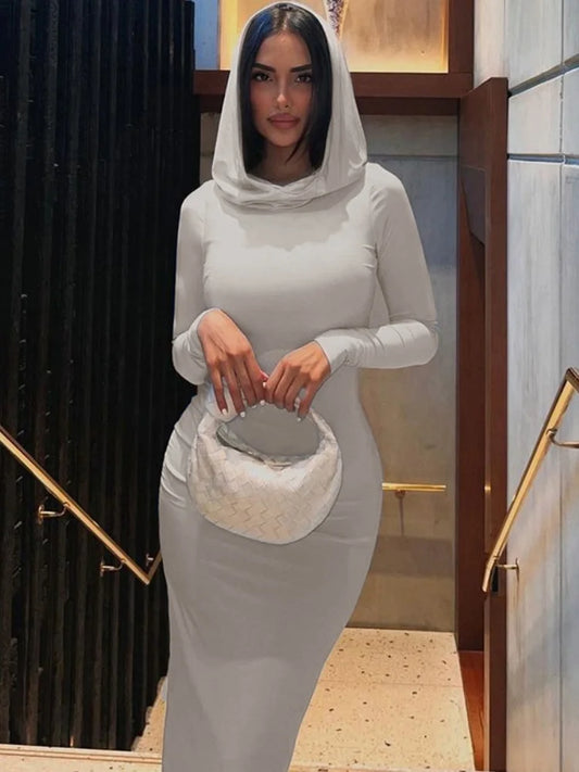 Hooded Long Dress For Women Y2k Clothes Sexy Streetwear Long Sleeve Bodycon Vestidos De Mujer Solid Robe Femme Été Back Split Diva 2026