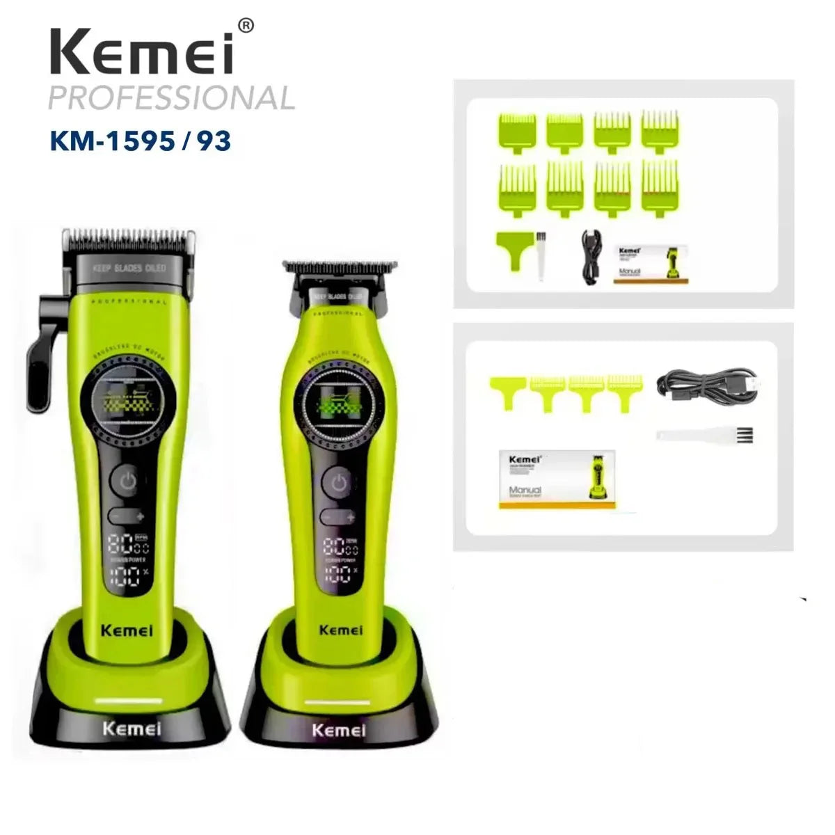 Kemei 1593 1595 Hair Trimmers Professional Barber Hair Clippers F1 -Super Engine External Brushless Motor Hair Cutting Machine 2026