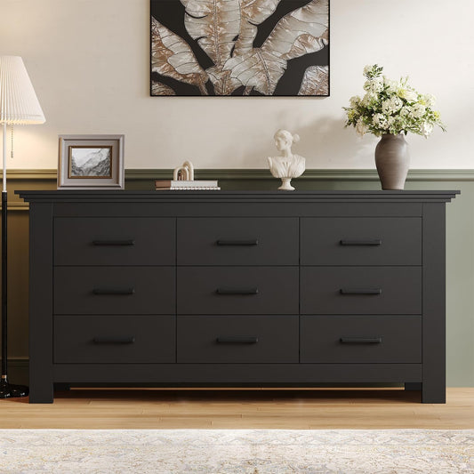 Black Vintage Ornate Solid Wood Dresser With Nine Drawers. Armario, Gavetero, Comoda, organizador