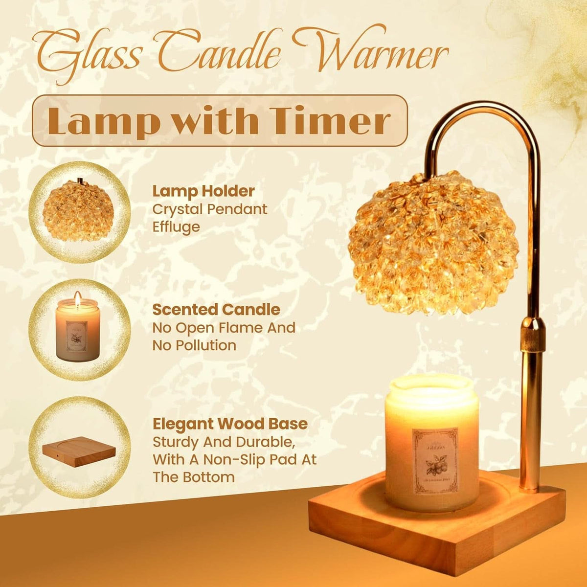 FullyAdjustable Crystal Candle Warmer Lamp With Timer