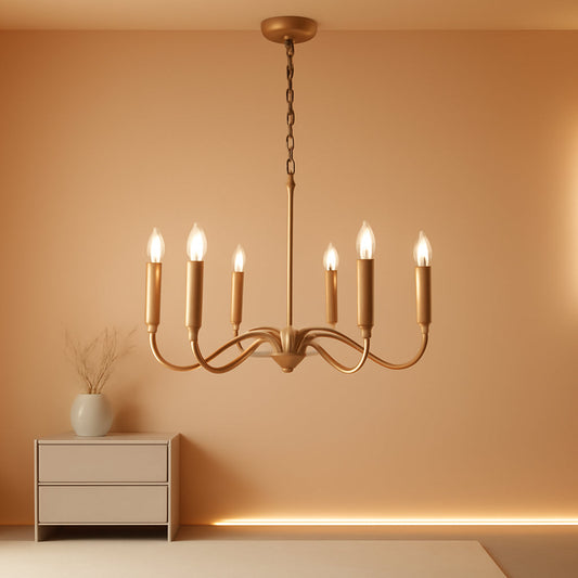 Golden Farmhouse Chandelier Dining Room Six Lights