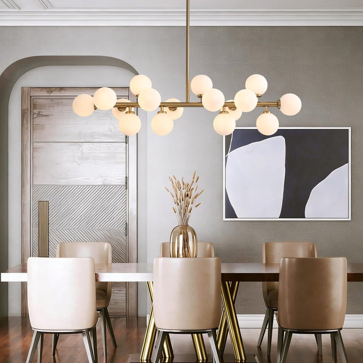 Milky White Glass Globe Sputnik Ceiling Chandelier