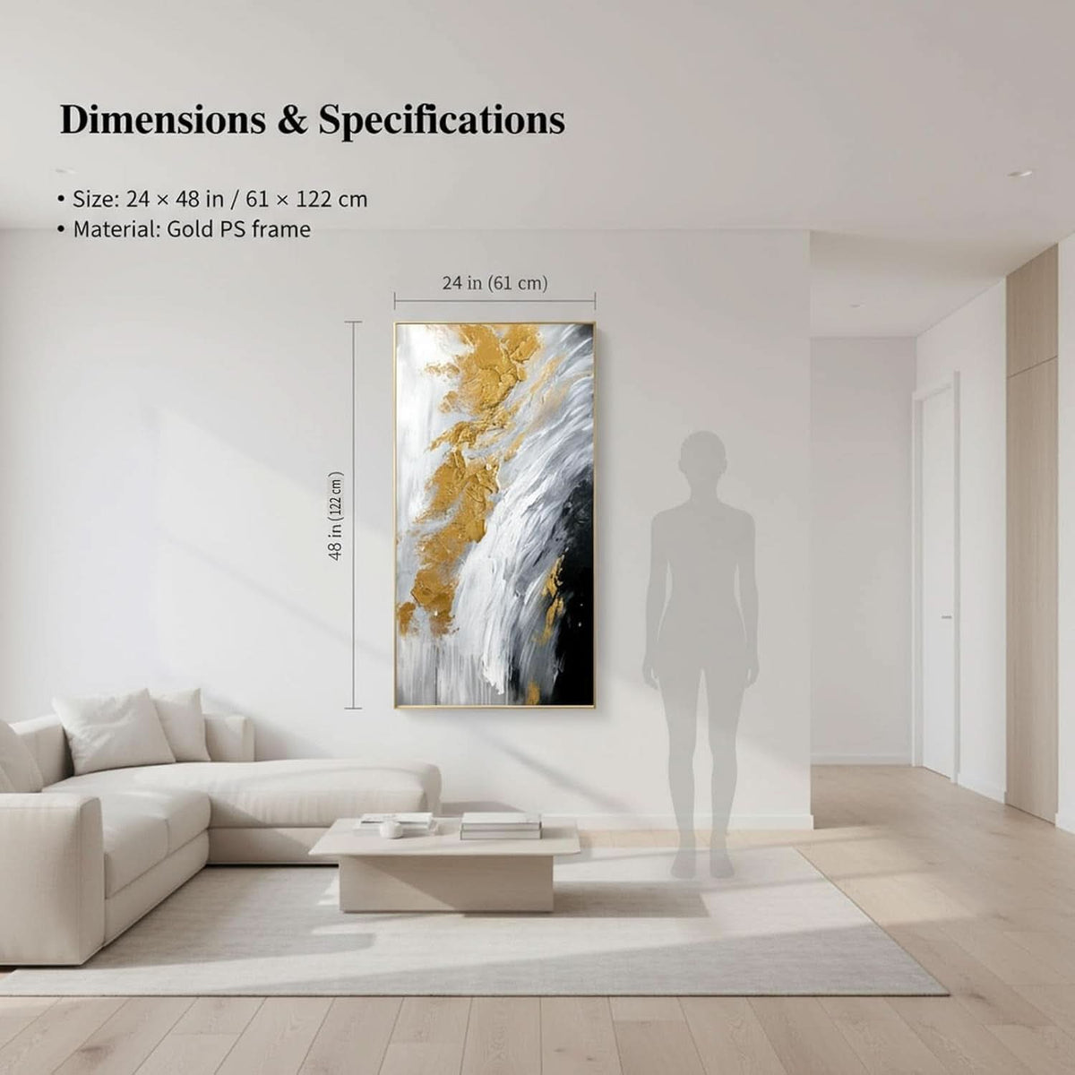 Original Abstract Wall Art 24x48 Inches Black White