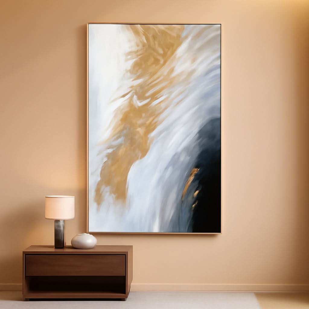Original Abstract Wall Art 24x48 Inches Black White