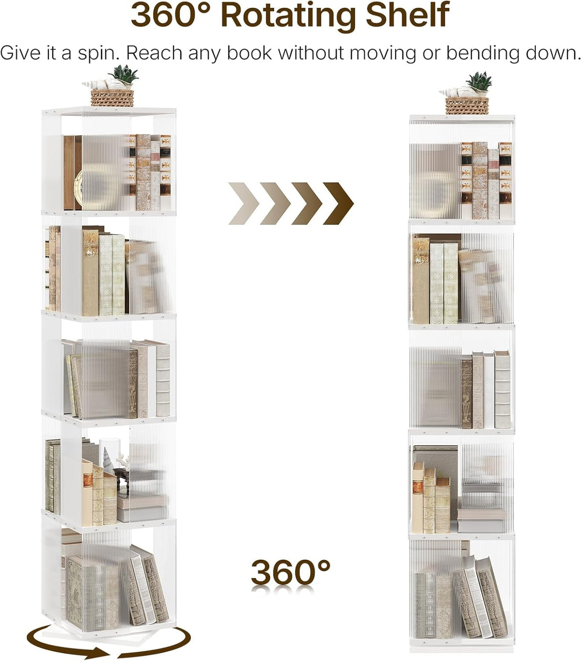 5-Tier Rotating Bookshelf With Clear Acrylic Panels