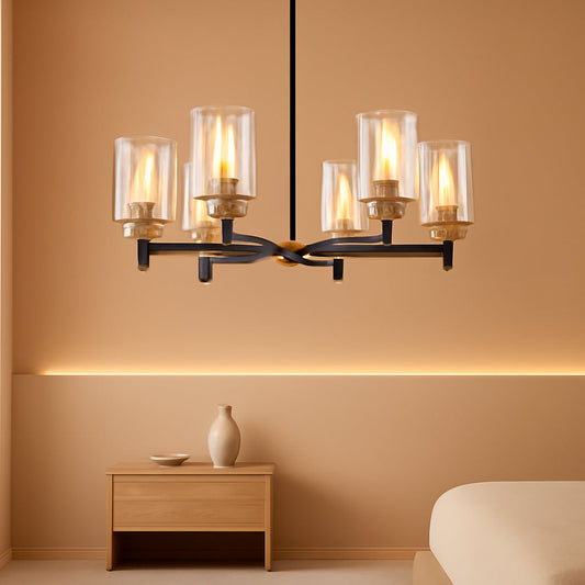 Six Light Black Gold Chandelier Fixture Clear Glass Shades