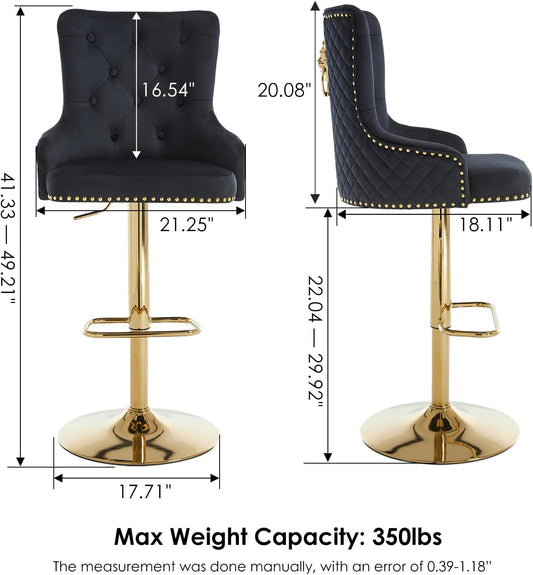 Black Velvet Swivel Bar Stools With Gold Lion Pull Ring