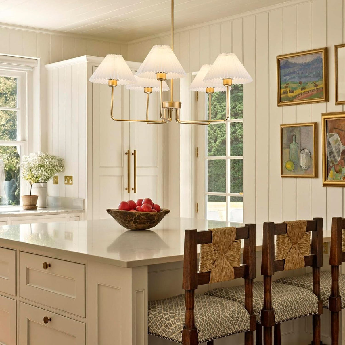 Golden Five Light Chandelier With Adjustable Height