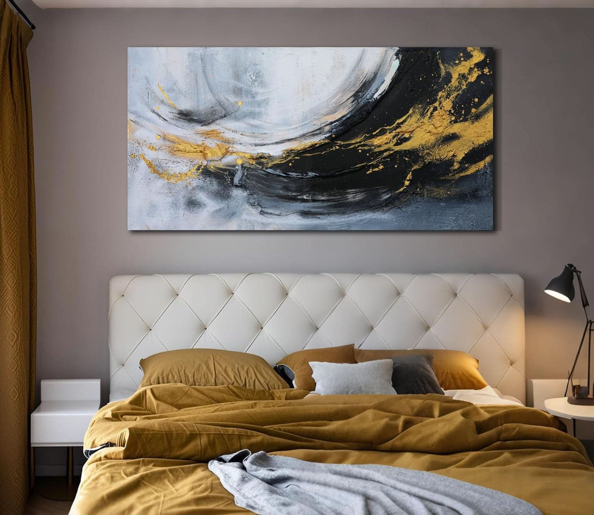Abstract Canvas Wall Art 40X20 Inches Large Black White