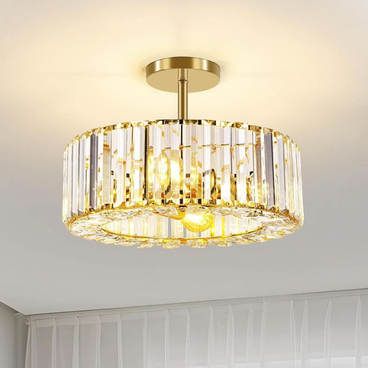 Gold Crystal Ceiling Light 14 Inch Contemporary Style
