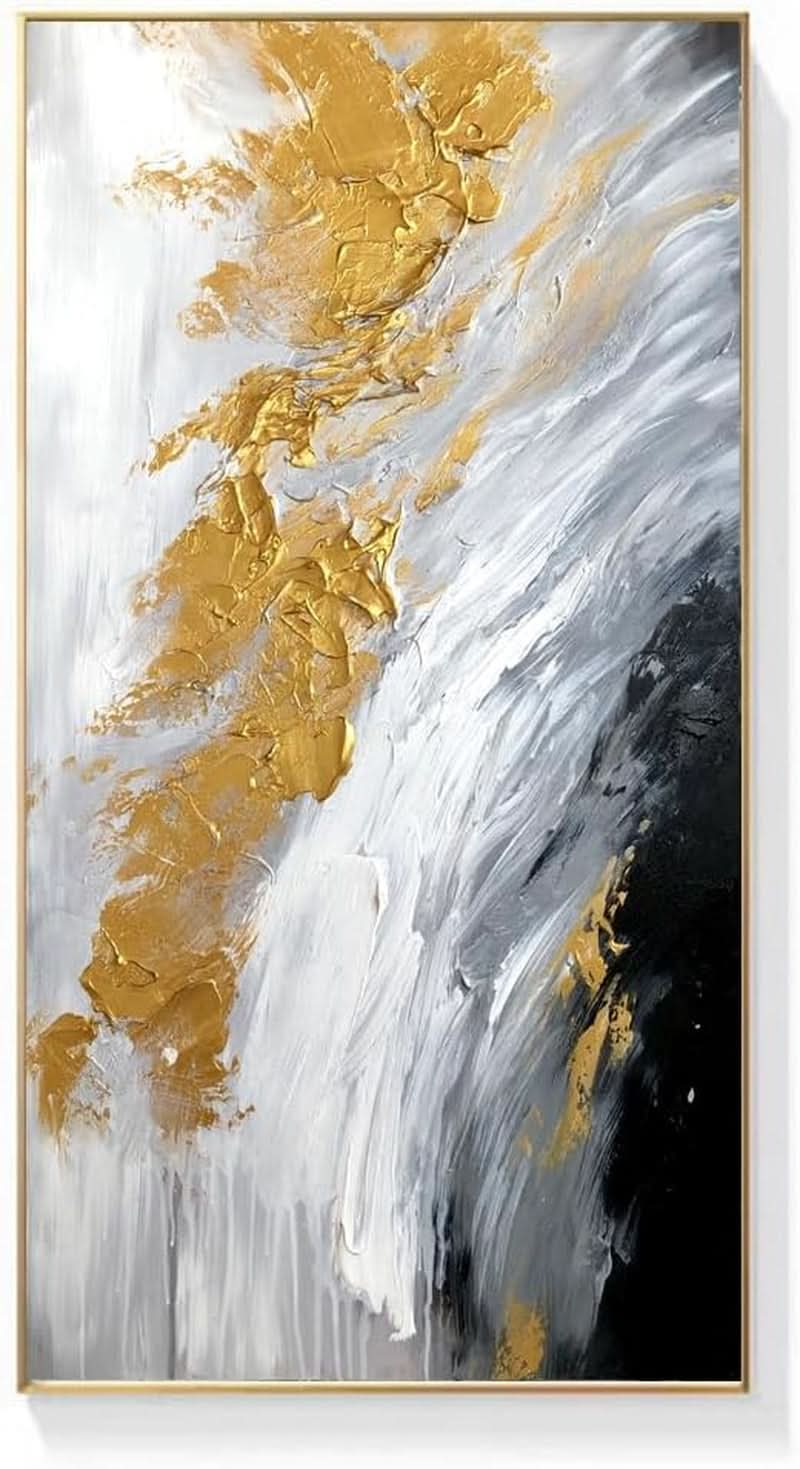 Original Abstract Wall Art 24x48 Inches Black White