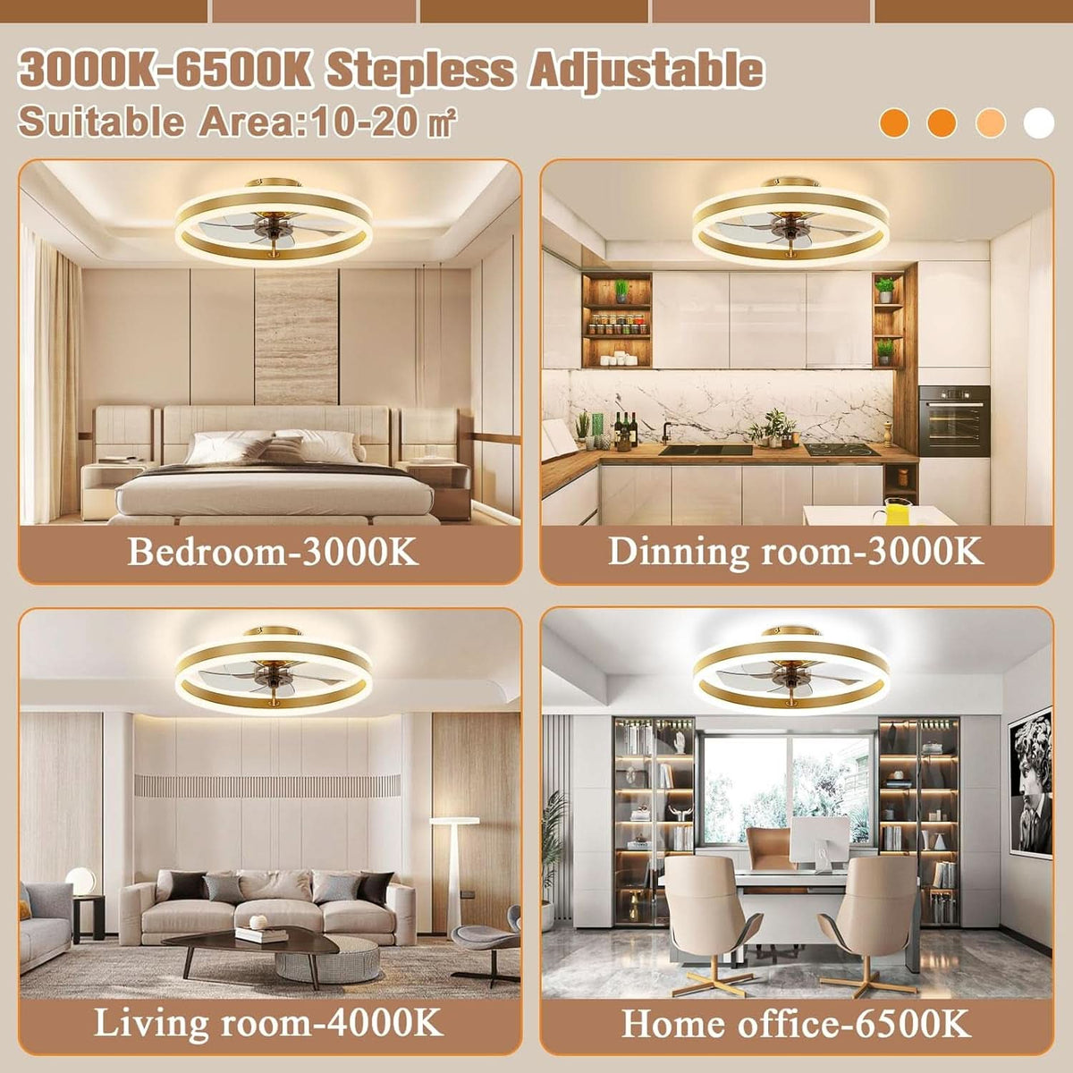 19.7In Low Profile Ceiling Fan With Remote And Dimmable LED