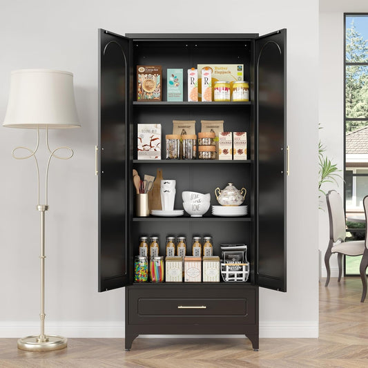 75In Black Industrial Pantry Cabinetry With Drawers