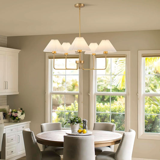 Golden Five Light Chandelier With Adjustable Height