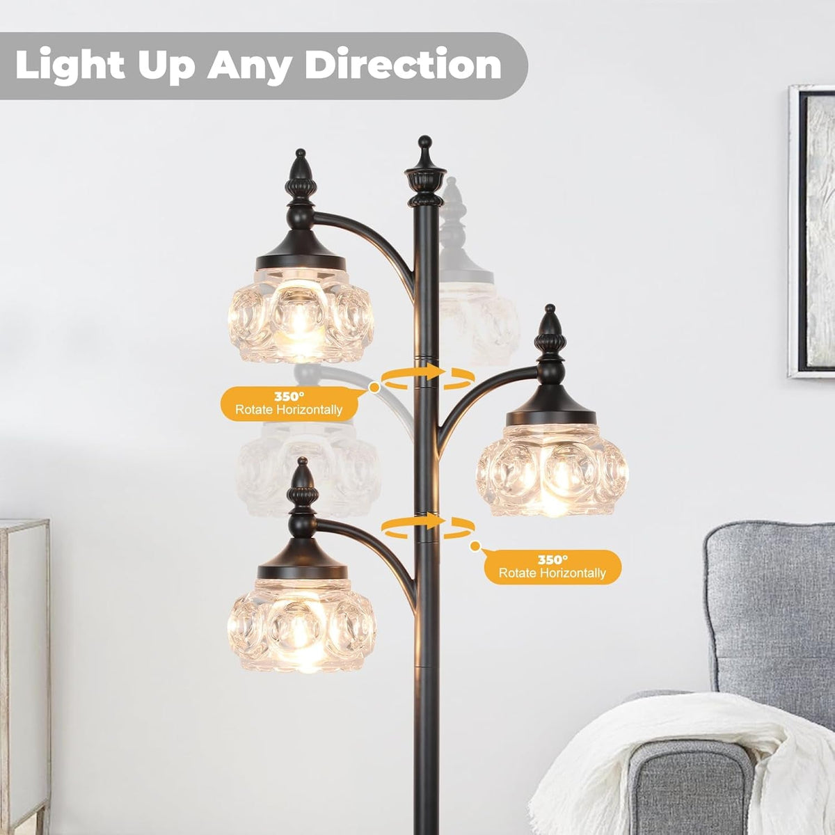 Black 66Inch Tall Floor Lamp Dimmable Bulbs Included