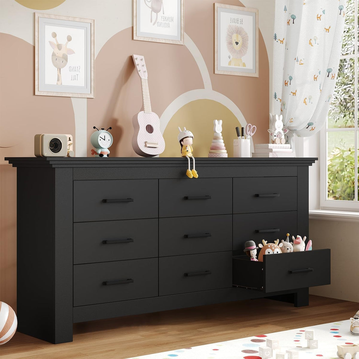 Black Vintage Ornate Solid Wood Dresser With Nine Drawers. Armario, Gavetero, Comoda, organizador