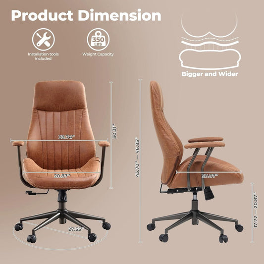 Ergonomic Mid Century Leather Office Chair With Lumbar