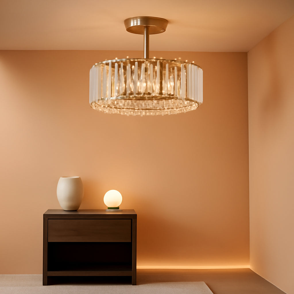 Gold Crystal Chandelier Semi Flush Mount Luminaire