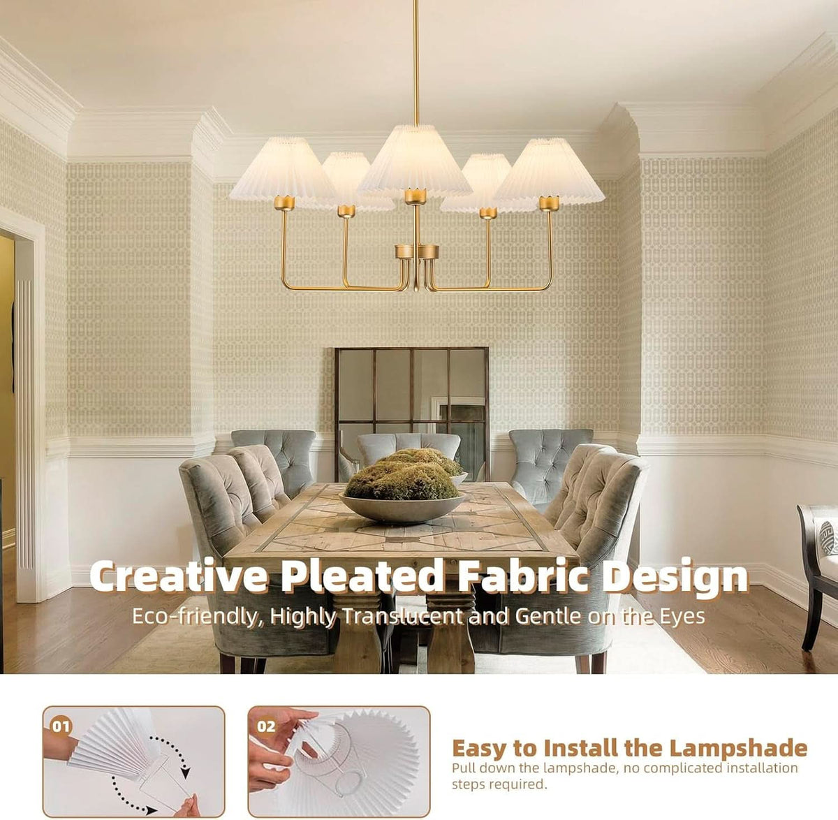 Golden Five Light Chandelier With Adjustable Height