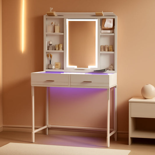 ThirtyOneInch White Vanity Desk With RgbLed Lights