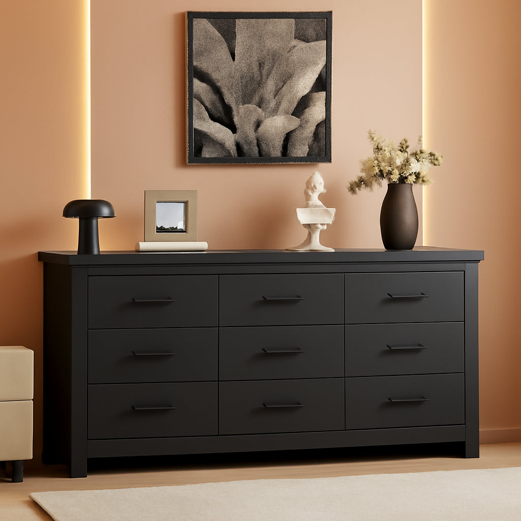 Black Vintage Ornate Solid Wood Dresser With Nine Drawers. Armario, Gavetero, Comoda, organizador