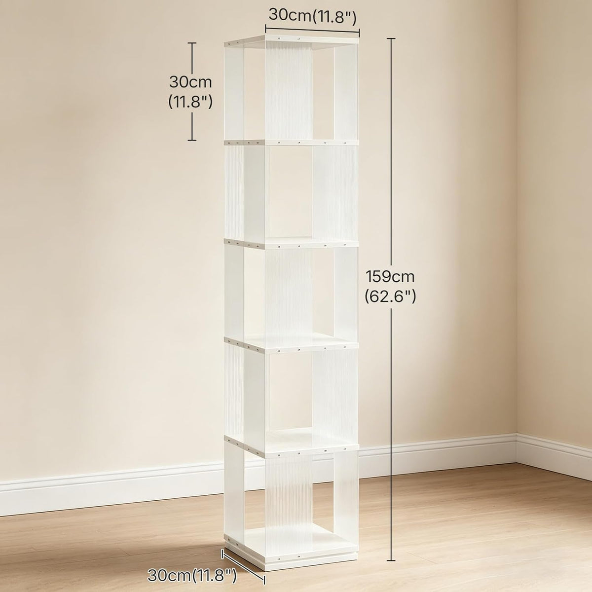 5-Tier Rotating Bookshelf With Clear Acrylic Panels