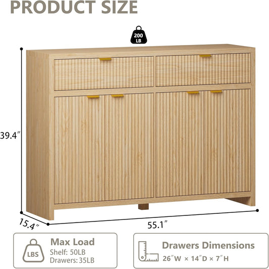 55Inch Wide Fluted Sideboard Buffet Cabinet Storage