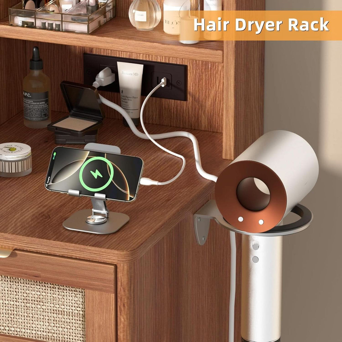 Rattan Vanity Desk 43.5-Inch With Illuminated Mirror. Mesa de Maquillaje, mesas para dormitorios