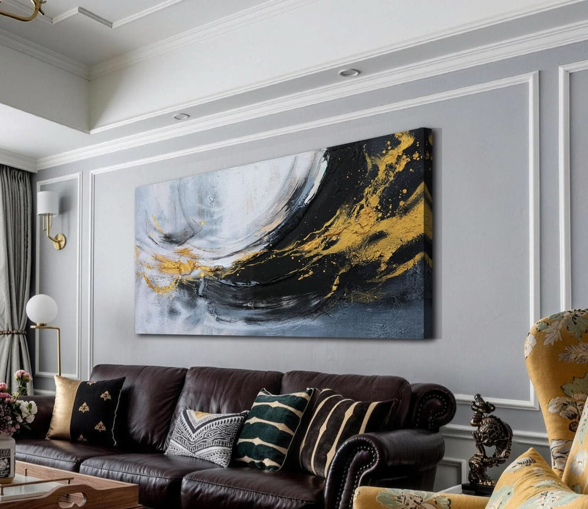 Abstract Canvas Wall Art 40X20 Inches Large Black White