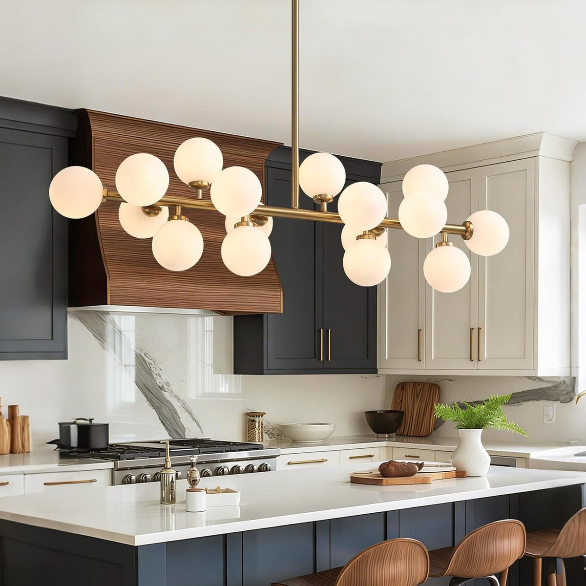 Milky White Glass Globe Sputnik Ceiling Chandelier