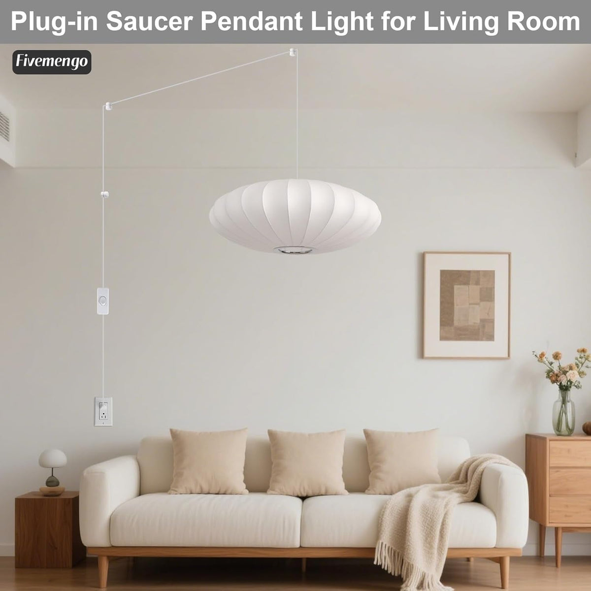 Size 19In White Pendant Light Fixture Saucer Chandelier
