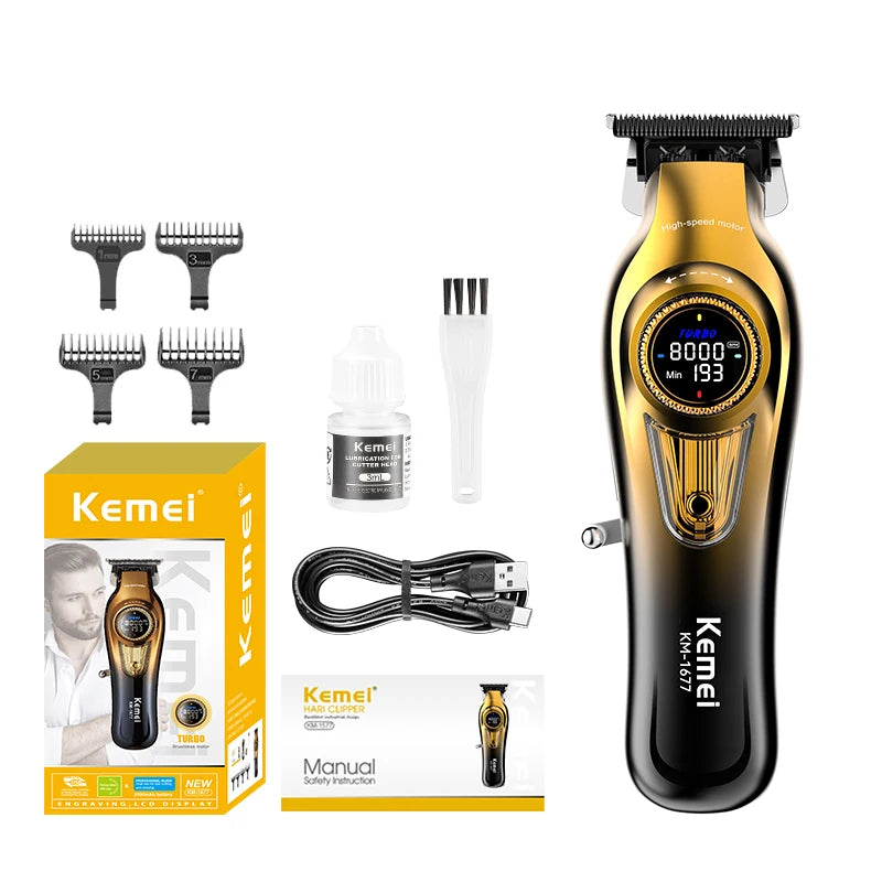 For KEMEI KM-1677 Professional Men's Hair Cutting Pusher 8000 RPM Motor USB Power Adjustable Powder Metallurgy Ceramic Blade 2026