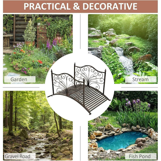 Outdoor 4-ft Heavy Duty Metal Garden Bridge in Black Bronze Finish