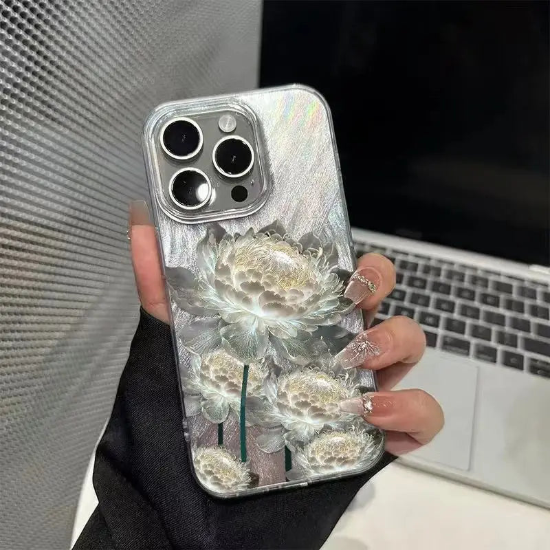 Five Golden Lotus Pattern Phone Case for IPhone 11 13 14 15 16 Pro Max 7 8 14 15 Plus X XS Max XR 16e Feather Texture Hard Cover 2026 Modern