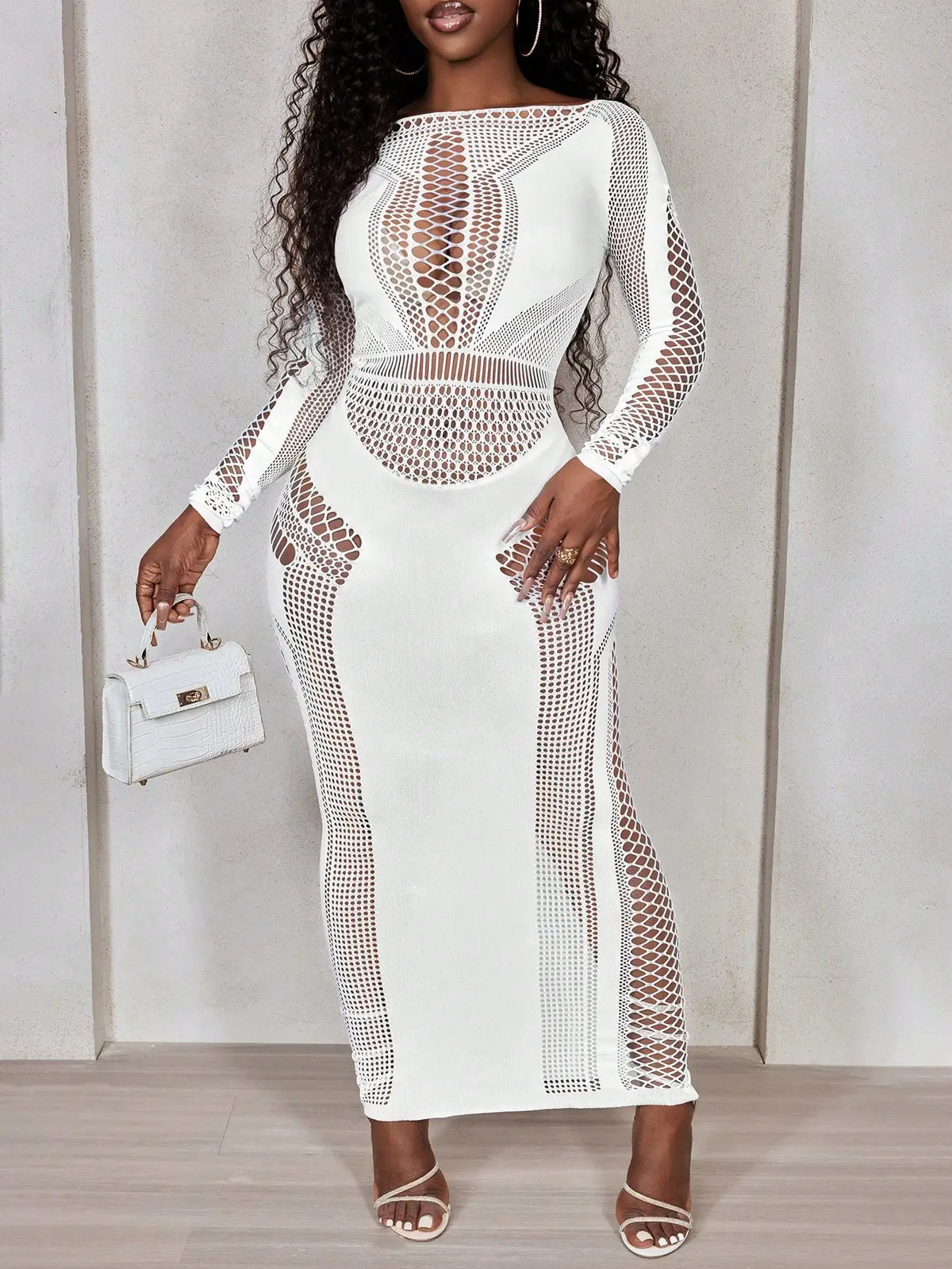 BamGleam Women's Long Sleeve Bodycon Hollow Out Mesh Dress Fall Cloth For Women 2026 Vestido Sexy Elegante y Casual