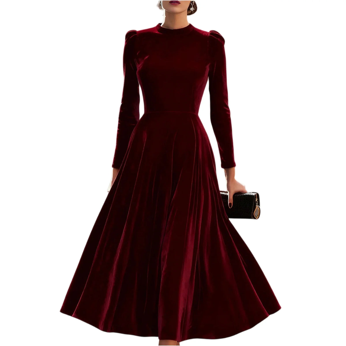 Modern European Elegance Women's Comfortable Velvet Dress Spring Autumn Solid Color Round Neck Long Long Dresses Elegant Women's Dress, vestido