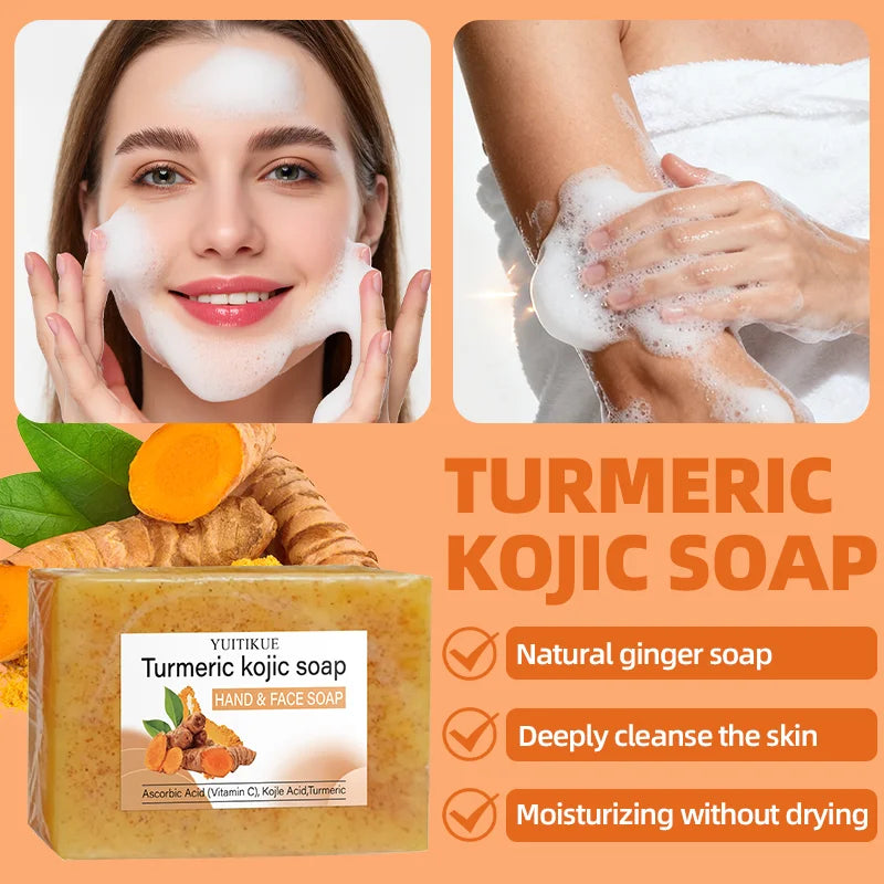 Natural Turmeric Kojic Soap - Hand & Face Cleanser, Brightens Skin, Deep Cleansing Dense Foam, Moisturizing for All Skin Types..2026 JABON HIDRATANTE PARA LA SALUD FACIAL  DE CURCUMA