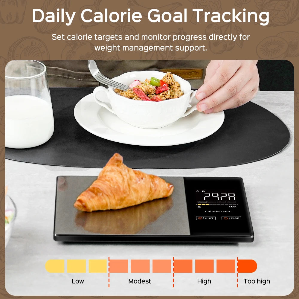 5kg Kitchen Food Scale, Smart Food Calorie Scale Kitchen Cooking Baking Scales, Stainless Steel Nutrition Scale with Free App. Pesa para Medir Calorias y Mejorar la Alimentacion