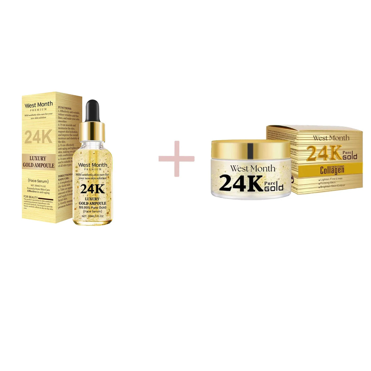 Set de Cuidado Facial de 24k Oro — Antiarugas, Desvanece Ojeras, Reafirmante, Hidratante, Reparador, Máscara para Ojos y Esencia, Cosméticos Coreanos.