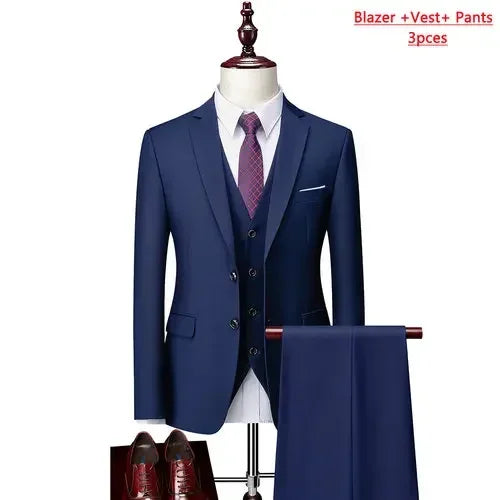 14 Color M-6XL ( Jacket + Vest+Pants ) High-end Brand Formal Business Mens Suit Three-piece Groom Wedding Dress Solid Color Suit. Trajes De Hombre Para Ocasion Especial. Bodas oh Eventos 2026