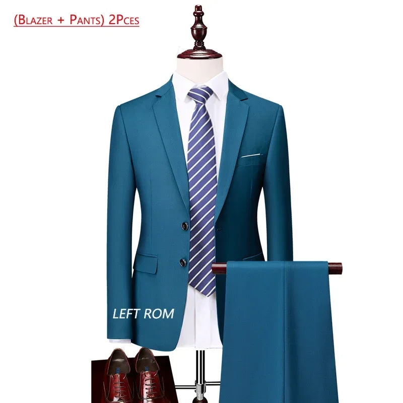 14 Color M-6XL ( Jacket + Vest+Pants ) High-end Brand Formal Business Mens Suit Three-piece Groom Wedding Dress Solid Color Suit. Trajes De Hombre Para Ocasion Especial. Bodas oh Eventos 2026