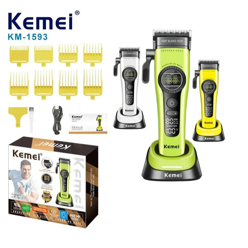Kemei 1593 1595 Hair Trimmers Professional Barber Hair Clippers F1 -Super Engine External Brushless Motor Hair Cutting Machine 2026