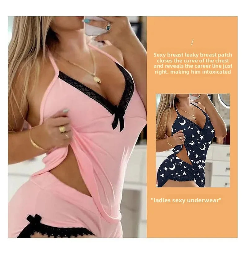 Sexy Lace Trim  Nightgown Set Large Size Home Wear Strap Sleepwear Two Piece Set Hot Sale. 2026